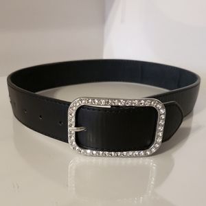 Alexie Marcoux Vegan Black Belt Rhinestone Rectangle Buckle Woman Small